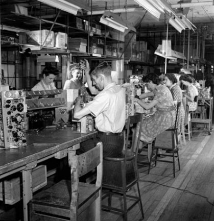 Workers on a production line.